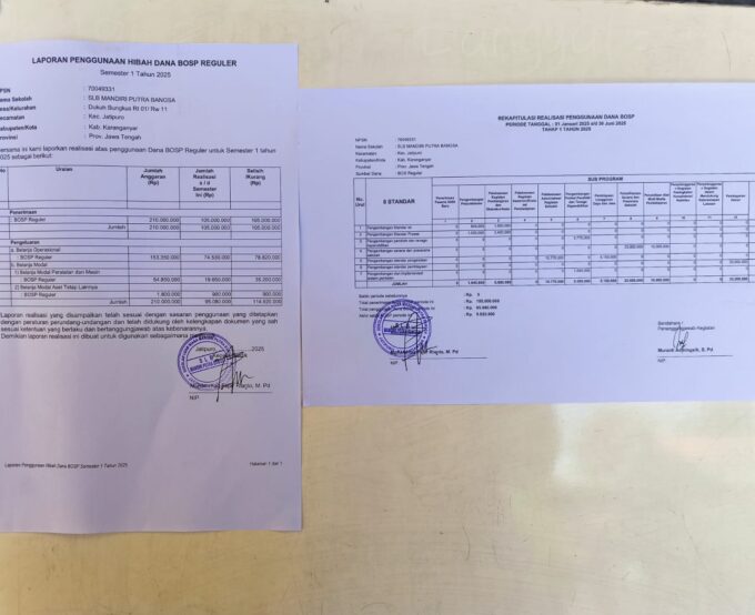 Publikasi Penggunaan Dana BOSP Tahun 2025 Tahap 1 SLB Mandiri Putra Bangsa
